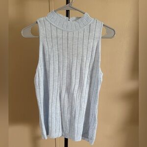 NWT White House Black Market Sleeveless Ribbed Knit Mock Neck Top - Light Blue